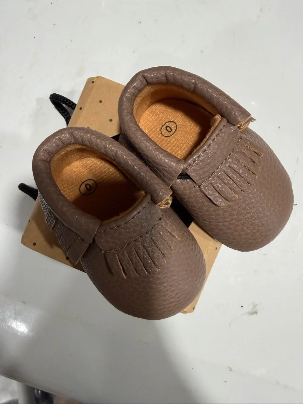 Soft Brown Baby Moccasins with Fringe - Cozy Slip-On Size 0